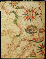 航海地図からのフランス、イタリア、ダルマチアの南海岸、1651年（ベラムのインク）（330924からの詳細）
